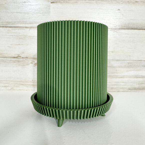 3D Printed Modern Flare Green Mini Planter Ribbed Design Four Legs Plant Display - Picture 2 of 9